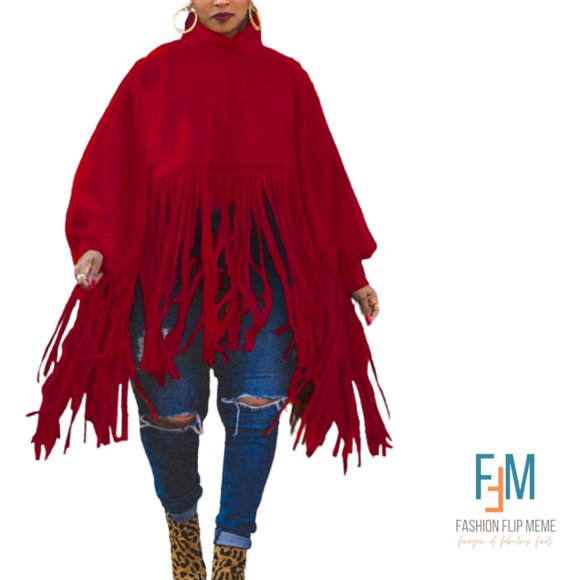 Fringed Lantern-Sleeve Oversized Pullover Sweatshirt - Picture 3 of 4